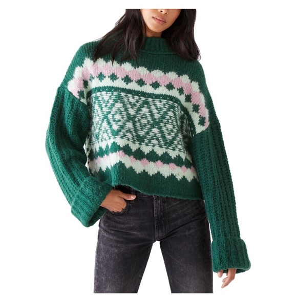 Free People Sweaters - FREE PEOPLE Alpine Pullover Mock Neck Sweater in Green